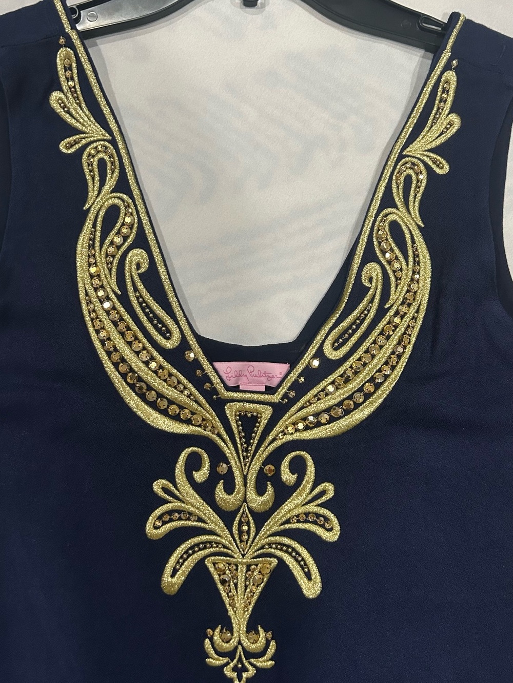 Lilly Pulitzer Navy Sleeveless V-Neck Top with Gold Embellishment - Picture 6 of 8